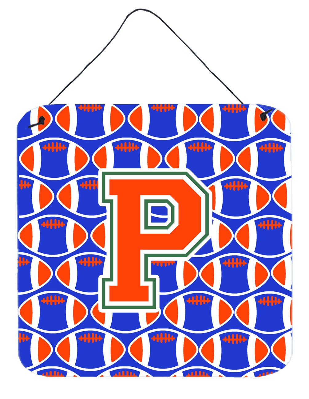 Letter P Football Green, Blue and Orange Wall or Door Hanging Prints CJ1083-PDS66 by Caroline's Treasures