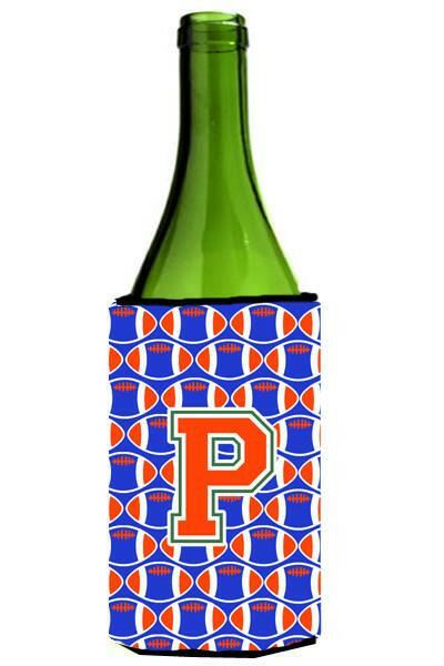 Letter P Football Green, Blue and Orange Wine Bottle Beverage Insulator Hugger CJ1083-PLITERK by Caroline&#39;s Treasures
