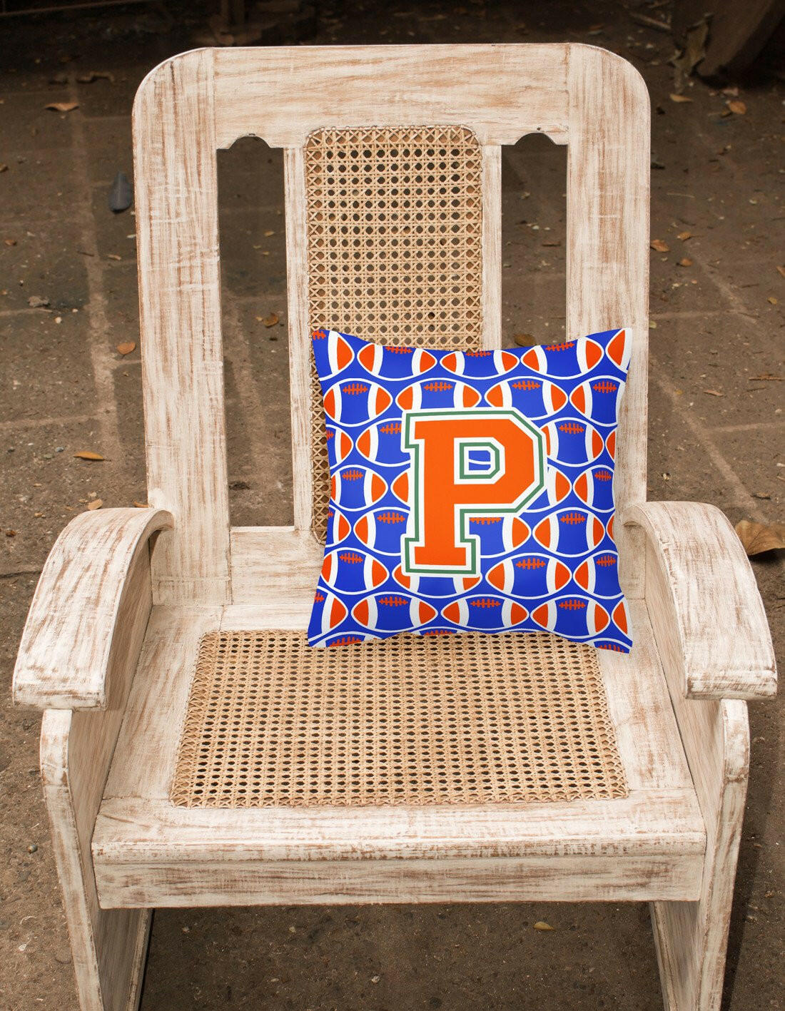 Letter P Football Green, Blue and Orange Fabric Decorative Pillow CJ1083-PPW1414 by Caroline's Treasures