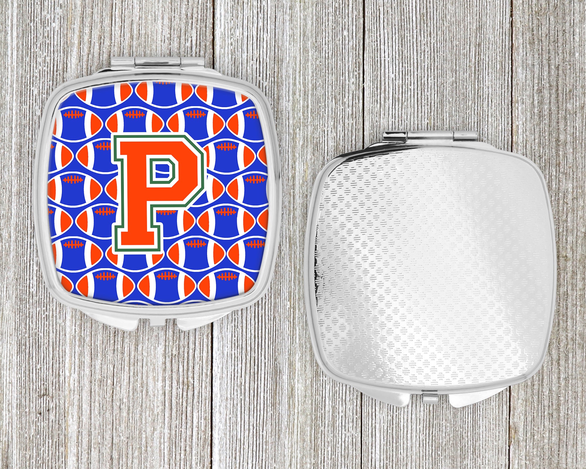 Letter P Football Green, Blue and Orange Compact Mirror CJ1083-PSCM  the-store.com.