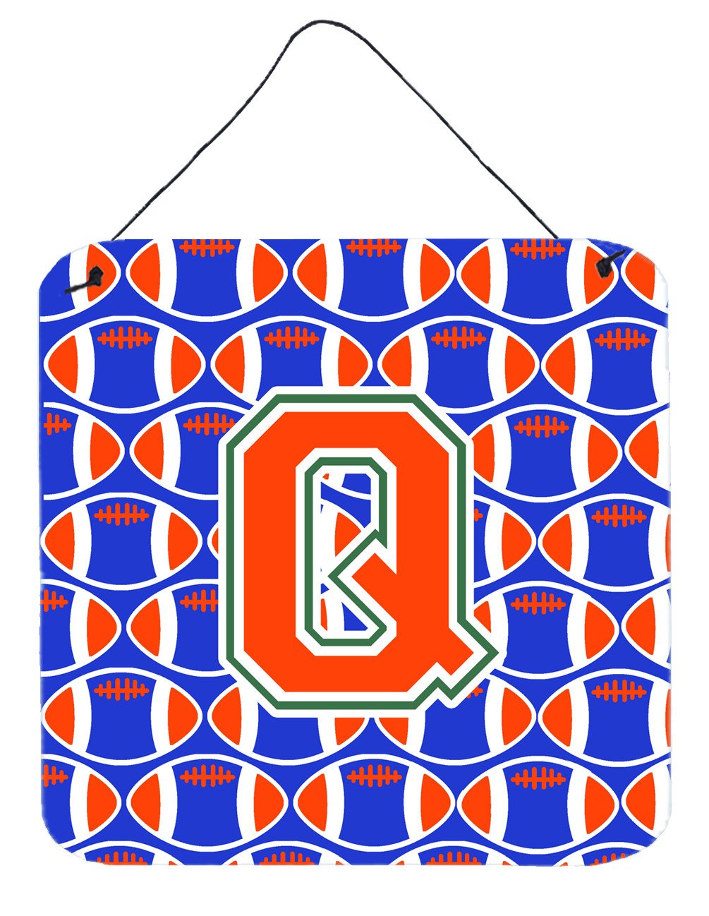 Letter Q Football Green, Blue and Orange Wall or Door Hanging Prints CJ1083-QDS66 by Caroline&#39;s Treasures