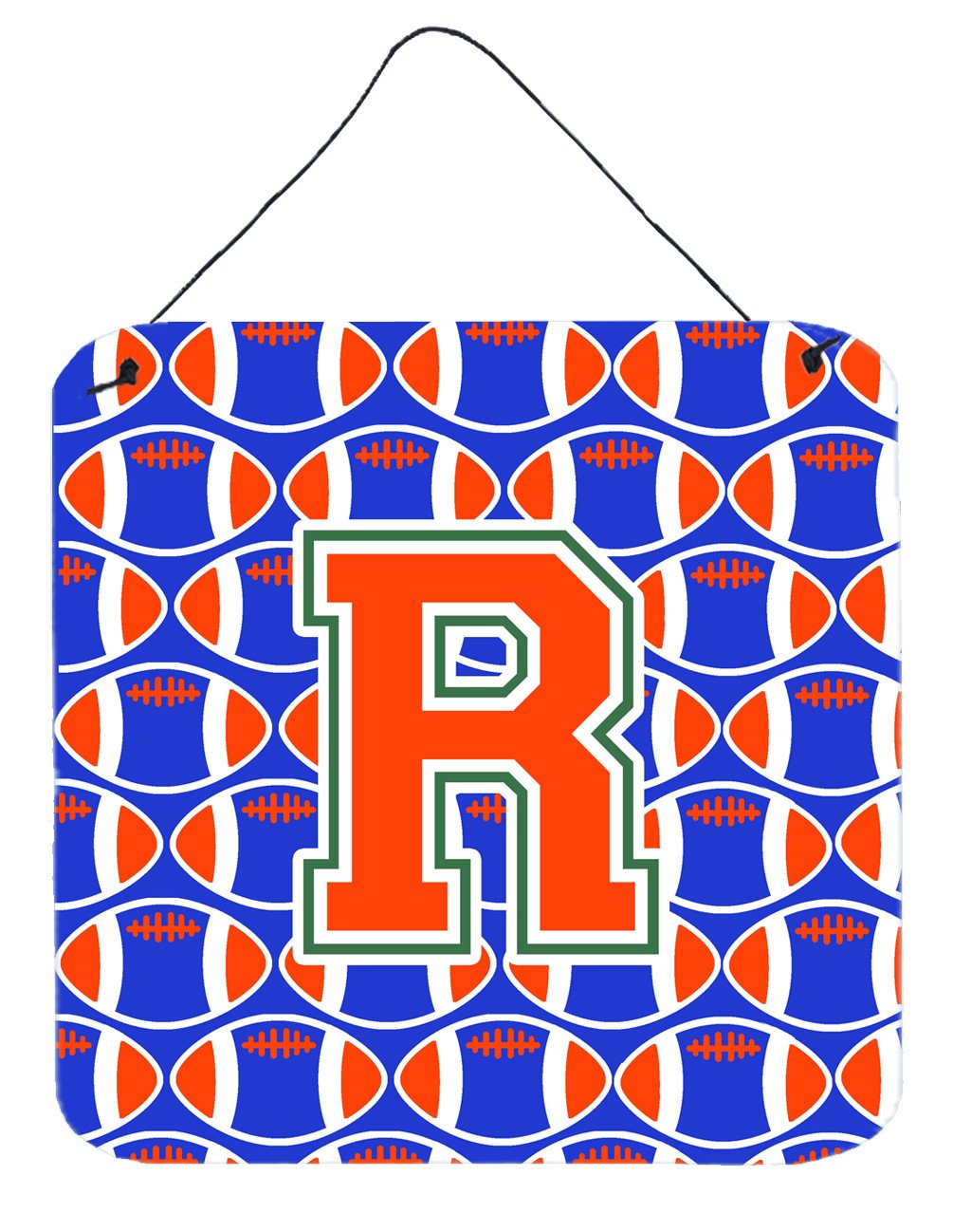 Letter R Football Green, Blue and Orange Wall or Door Hanging Prints CJ1083-RDS66 by Caroline&#39;s Treasures