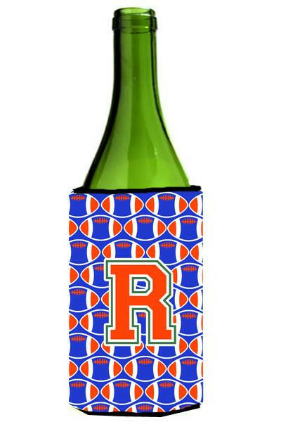 Letter R Football Green, Blue and Orange Wine Bottle Beverage Insulator Hugger CJ1083-RLITERK by Caroline&#39;s Treasures