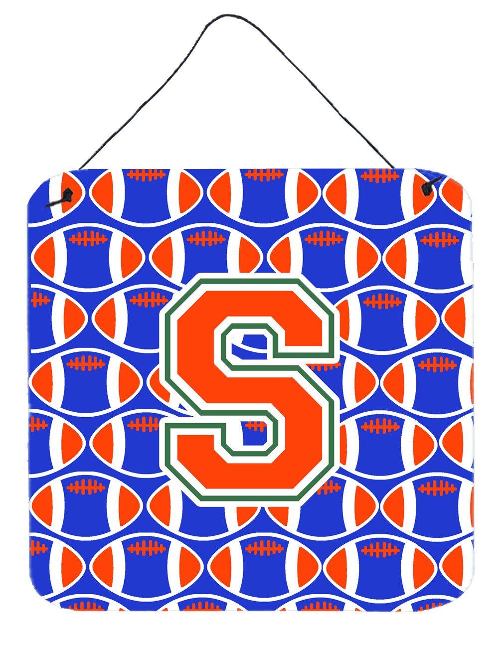 Letter S Football Green, Blue and Orange Wall or Door Hanging Prints CJ1083-SDS66 by Caroline&#39;s Treasures