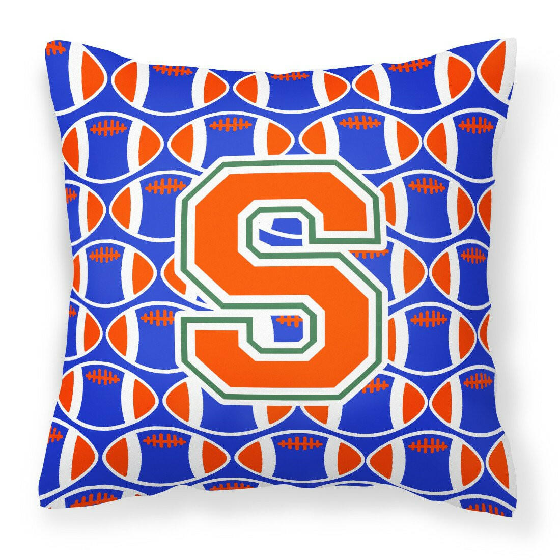 Letter S Football Green, Blue and Orange Fabric Decorative Pillow CJ1083-SPW1414 by Caroline&#39;s Treasures