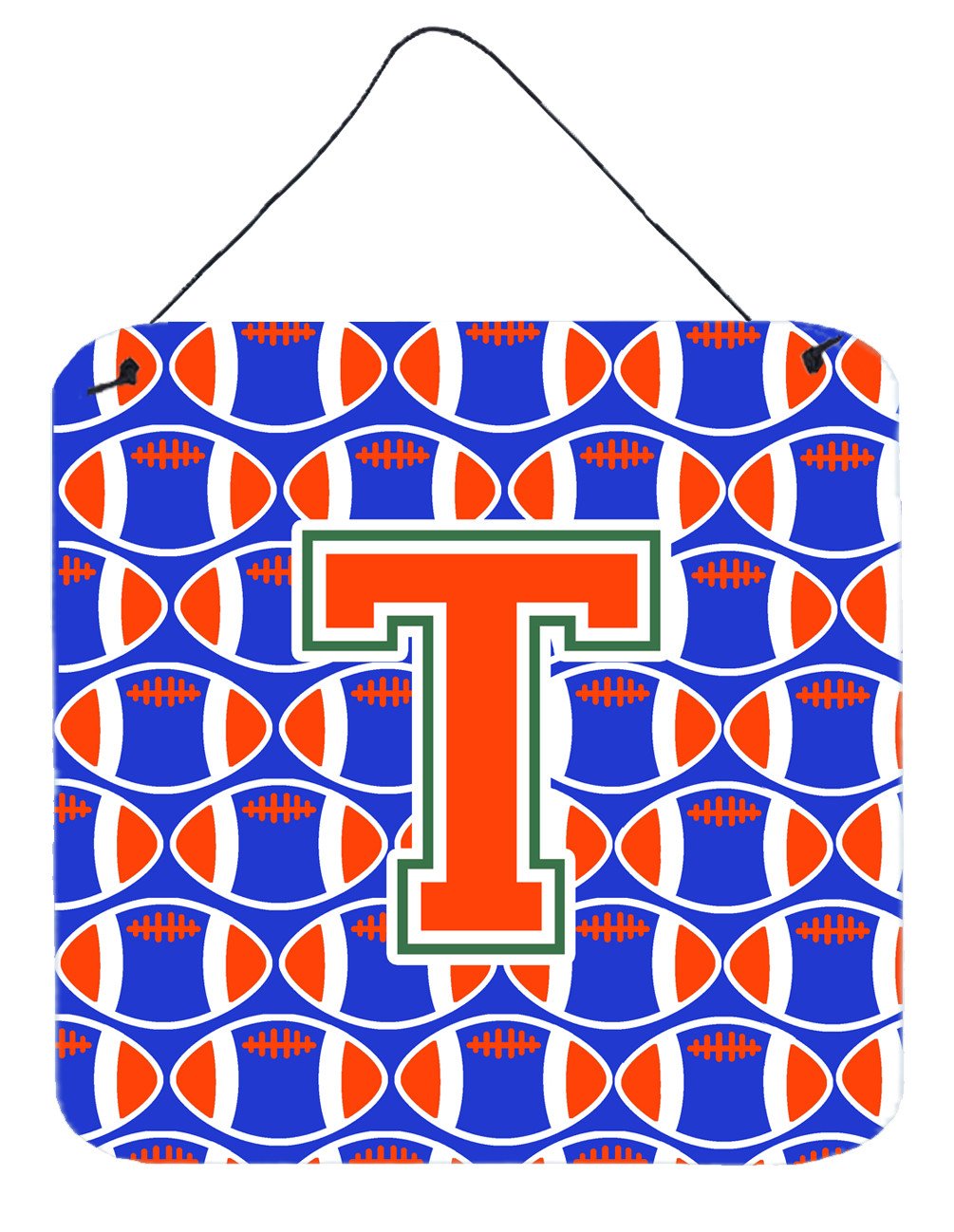 Letter T Football Green, Blue and Orange Wall or Door Hanging Prints CJ1083-TDS66 by Caroline&#39;s Treasures
