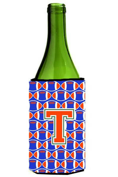 Letter T Football Green, Blue and Orange Wine Bottle Beverage Insulator Hugger CJ1083-TLITERK by Caroline&#39;s Treasures