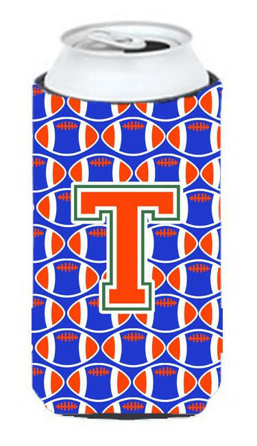 Letter T Football Green, Blue and Orange Tall Boy Beverage Insulator Hugger CJ1083-TTBC by Caroline&#39;s Treasures