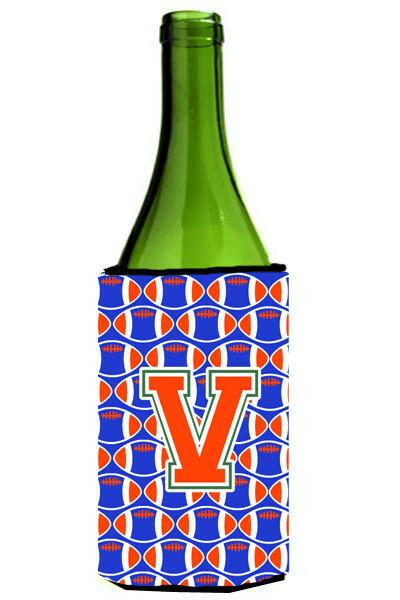 Letter V Football Green, Blue and Orange Wine Bottle Beverage Insulator Hugger CJ1083-VLITERK by Caroline&#39;s Treasures
