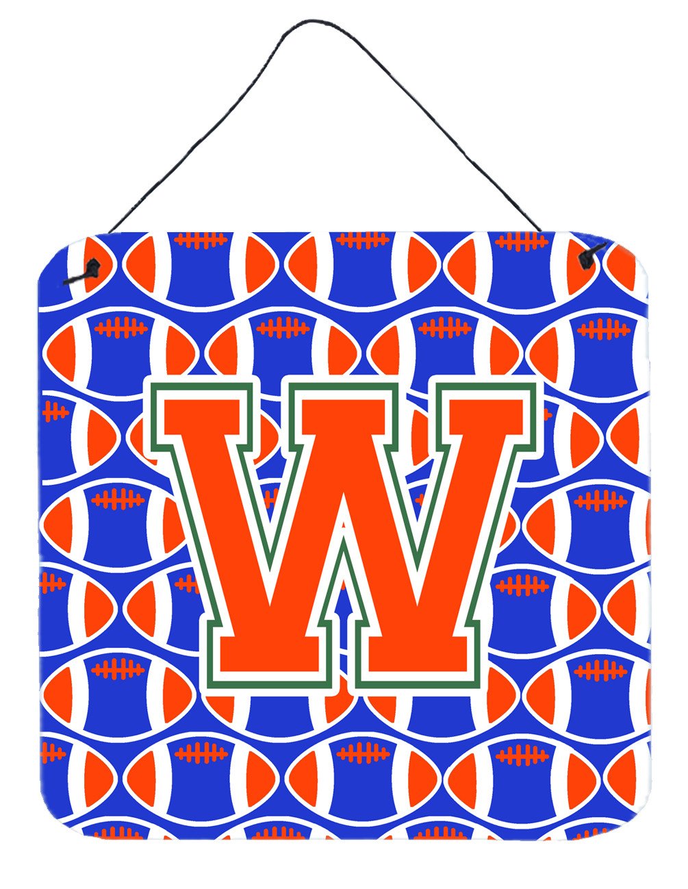 Letter W Football Green, Blue and Orange Wall or Door Hanging Prints CJ1083-WDS66 by Caroline&#39;s Treasures