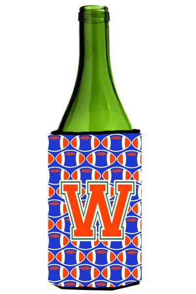 Letter W Football Green, Blue and Orange Wine Bottle Beverage Insulator Hugger CJ1083-WLITERK by Caroline&#39;s Treasures