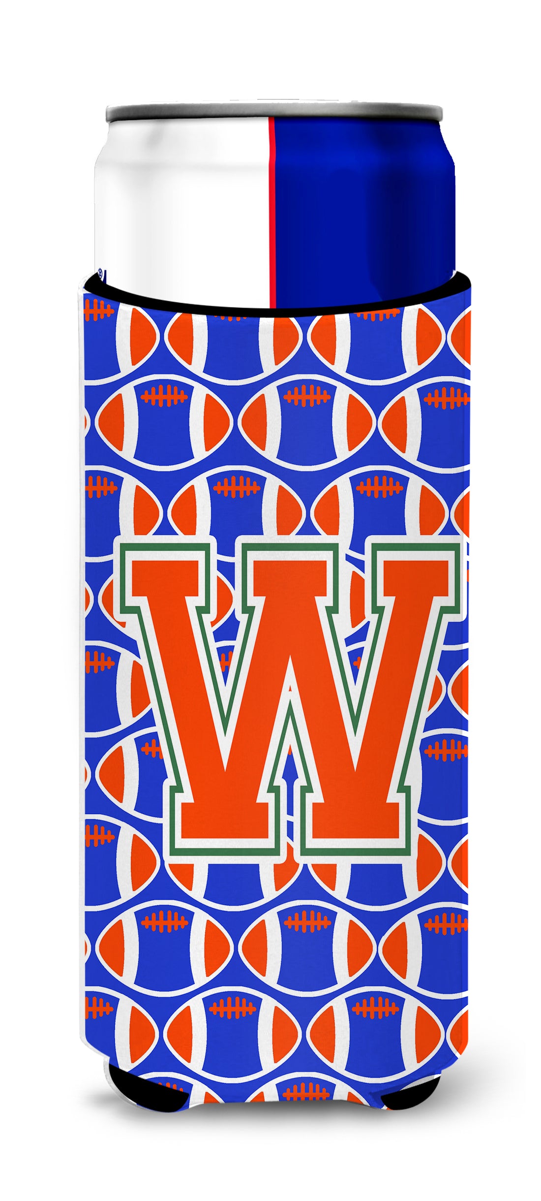 Letter W Football Green, Blue and Orange Ultra Beverage Insulators for slim cans CJ1083-WMUK