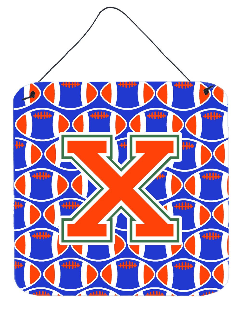 Letter X Football Green, Blue and Orange Wall or Door Hanging Prints CJ1083-XDS66 by Caroline&#39;s Treasures
