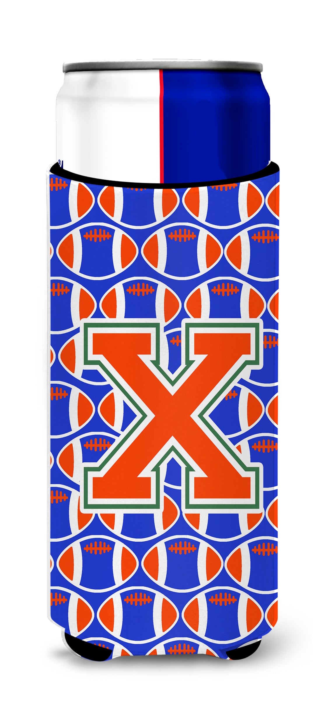 Letter X Football Green, Blue and Orange Ultra Beverage Insulators for slim cans CJ1083-XMUK