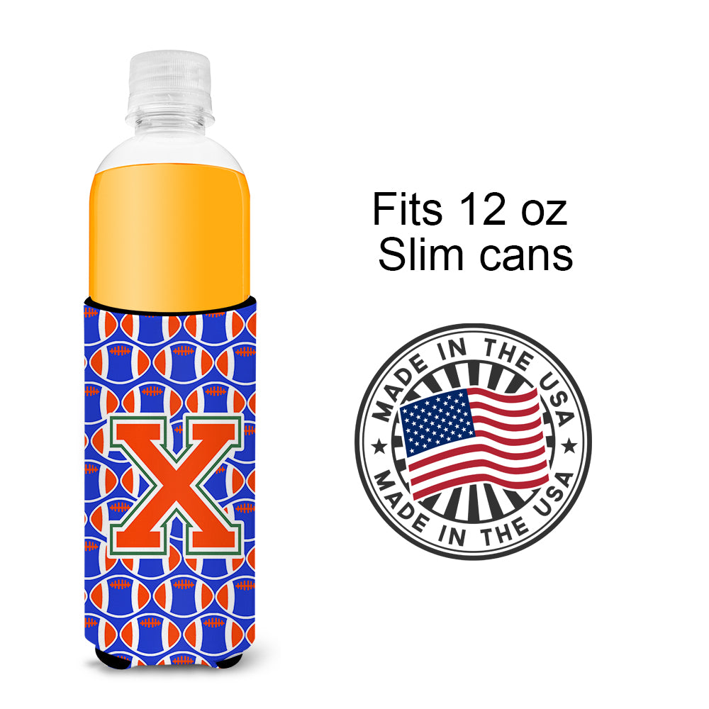 Letter X Football Green, Blue and Orange Ultra Beverage Insulators for slim cans CJ1083-XMUK.