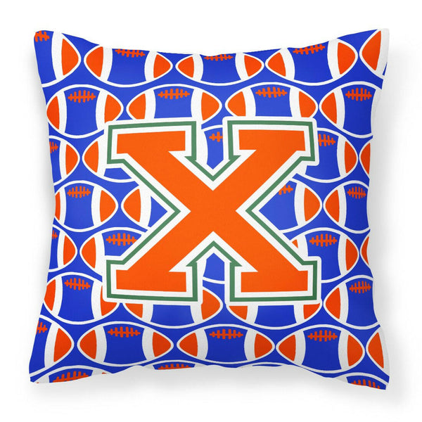 Letter X Football Green, Blue and Orange Fabric Decorative Pillow CJ1083-XPW1414 by Caroline's Treasures
