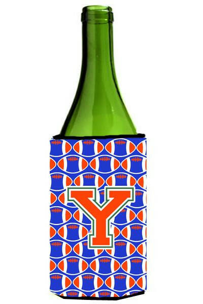 Letter Y Football Green, Blue and Orange Wine Bottle Beverage Insulator Hugger CJ1083-YLITERK by Caroline&#39;s Treasures