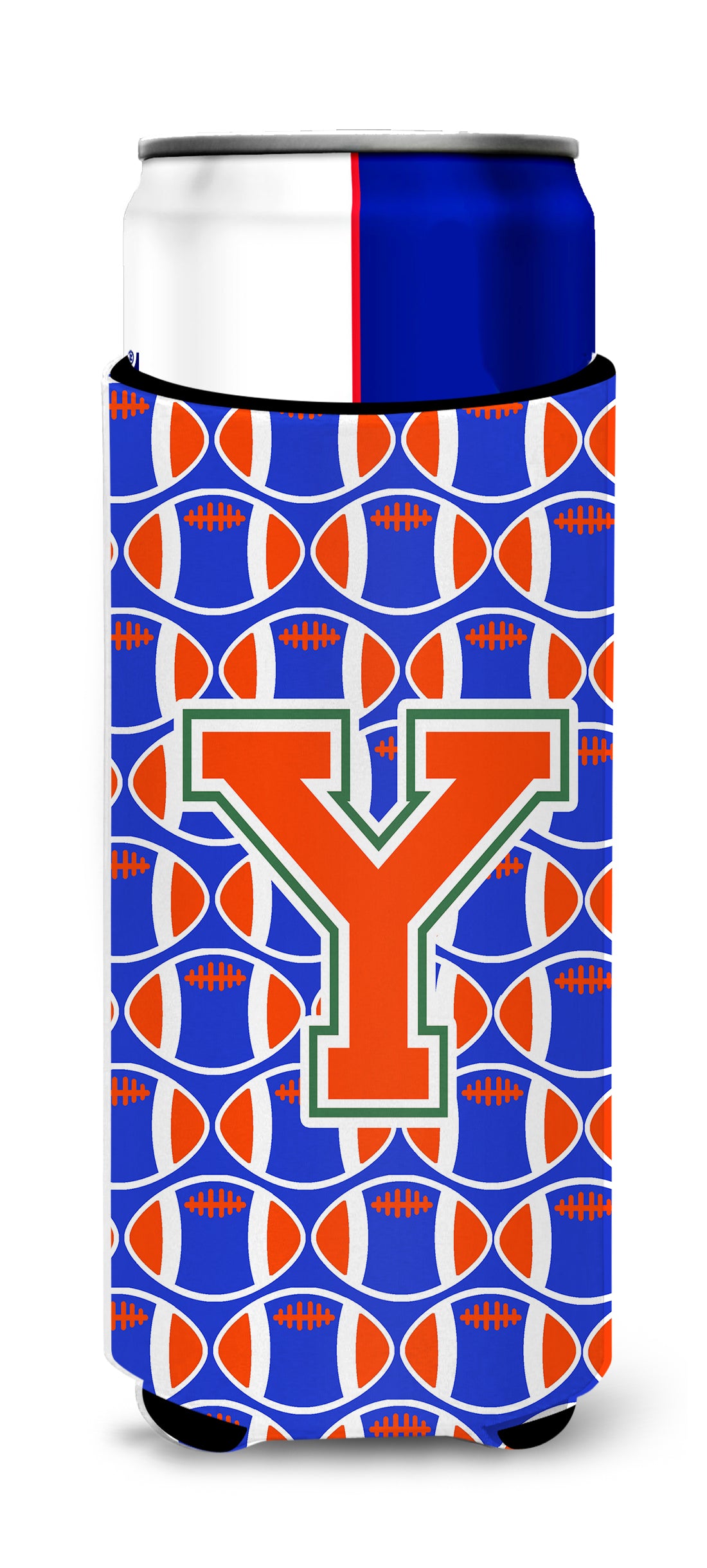 Letter Y Football Green, Blue and Orange Ultra Beverage Insulators for slim cans CJ1083-YMUK