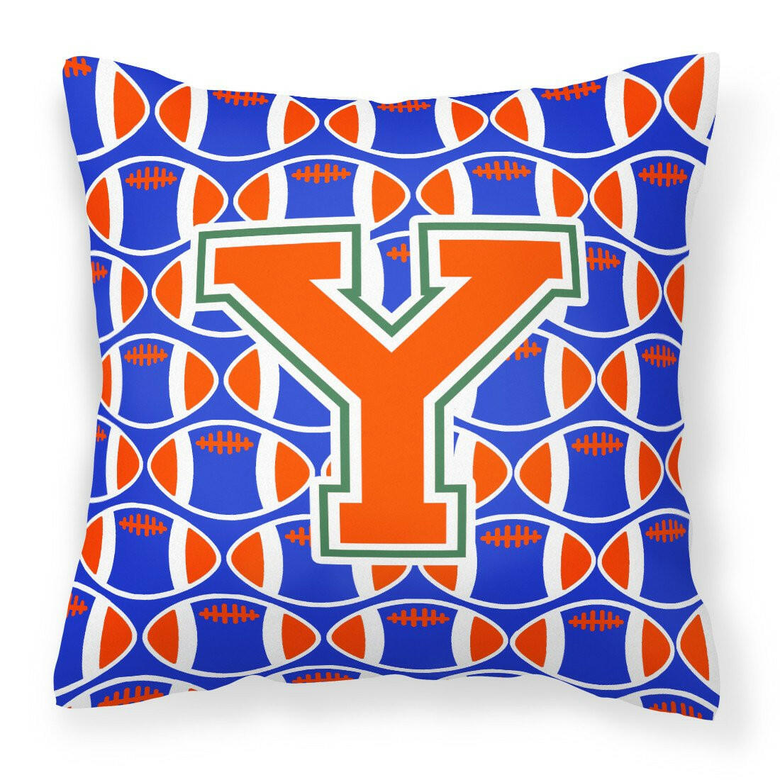 Letter Y Football Green, Blue and Orange Fabric Decorative Pillow CJ1083-YPW1414 by Caroline&#39;s Treasures