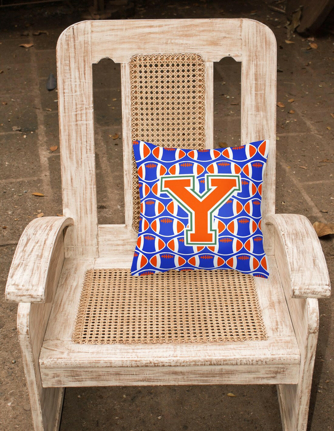 Letter Y Football Green, Blue and Orange Fabric Decorative Pillow CJ1083-YPW1414 by Caroline's Treasures