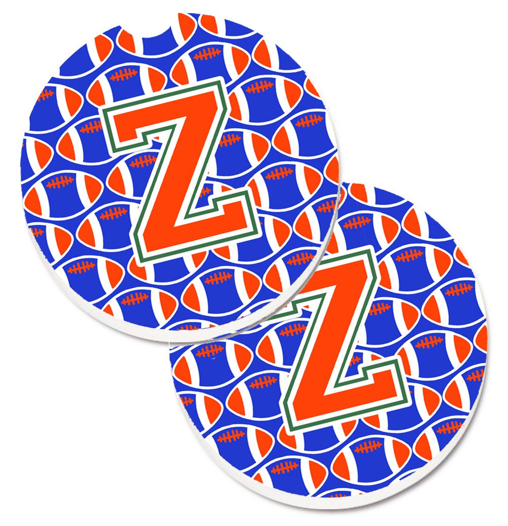 Letter Z Football Green, Blue and Orange Set of 2 Cup Holder Car Coasters CJ1083-ZCARC by Caroline&#39;s Treasures