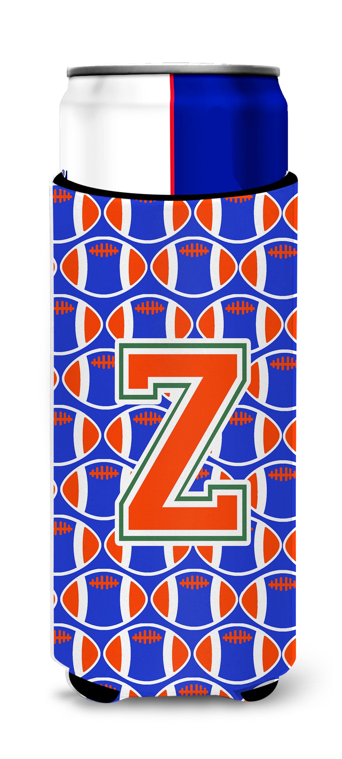 Letter Z Football Green, Blue and Orange Ultra Beverage Insulators for slim cans CJ1083-ZMUK