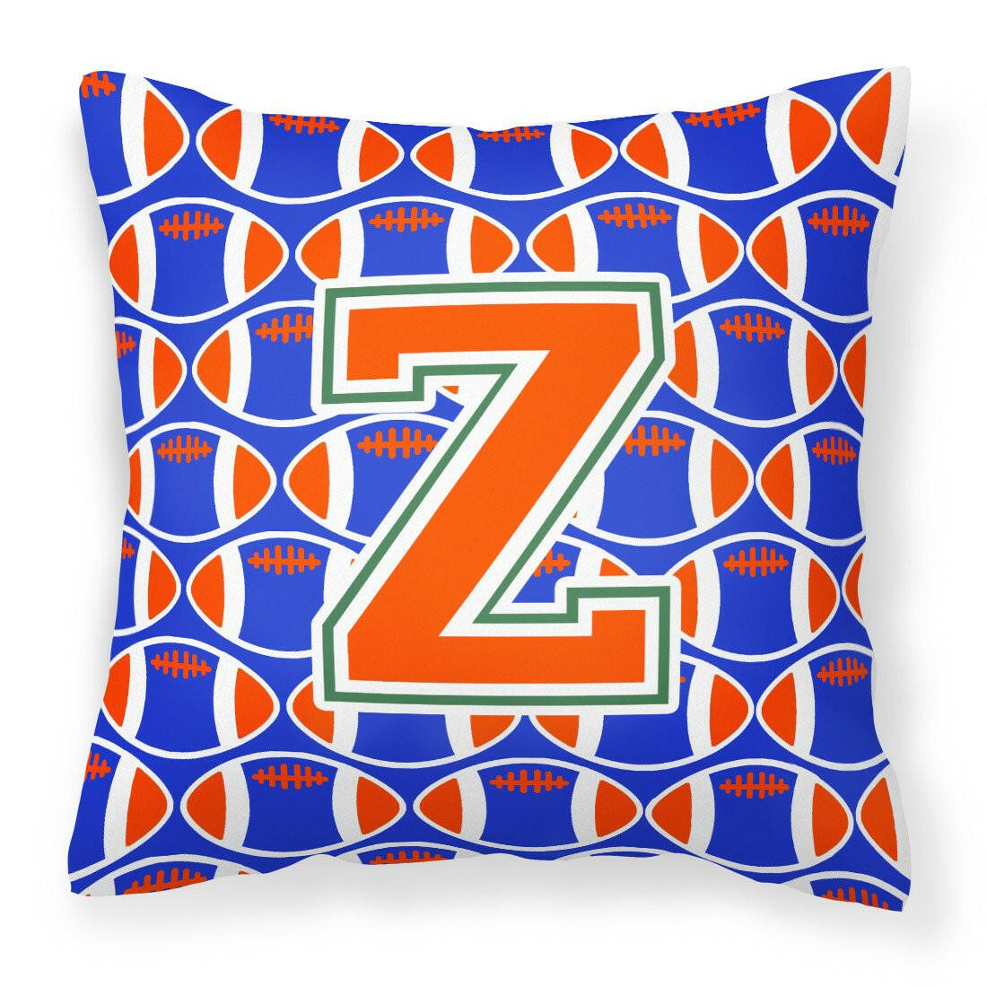 Letter Z Football Green, Blue and Orange Fabric Decorative Pillow CJ1083-ZPW1414 by Caroline&#39;s Treasures