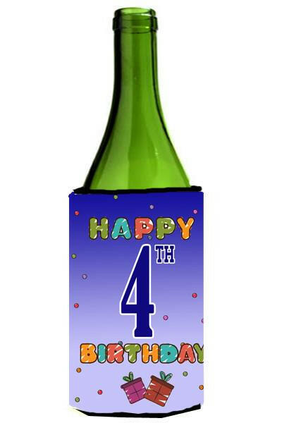 Happy 4th Birthday Wine Bottle Beverage Insulator Hugger CJ1095LITERK by Caroline&#39;s Treasures