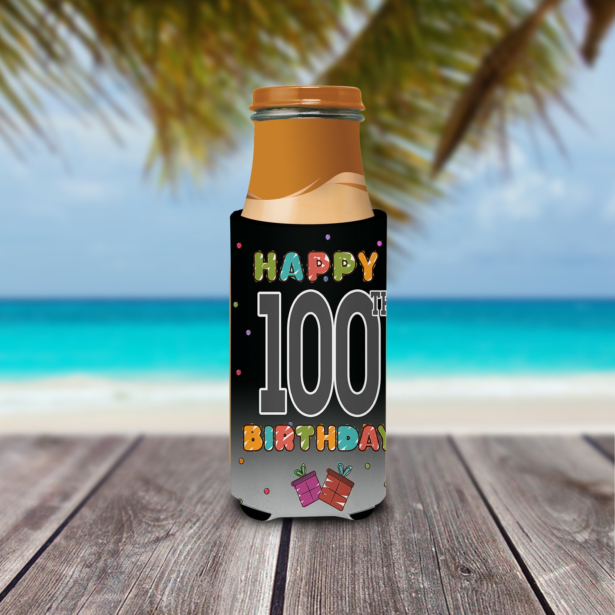 Happy 100th Birthday Ultra Beverage Insulators for slim cans CJ1129MUK  the-store.com.