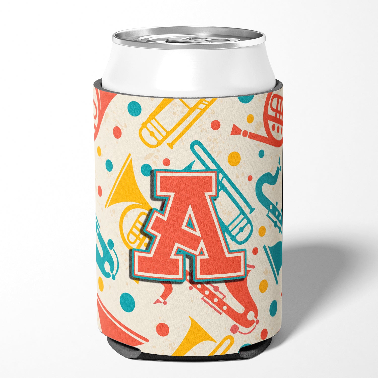 Letter A Retro Teal Orange Musical Instruments Initial Can or Bottle Hugger CJ2001-ACC
