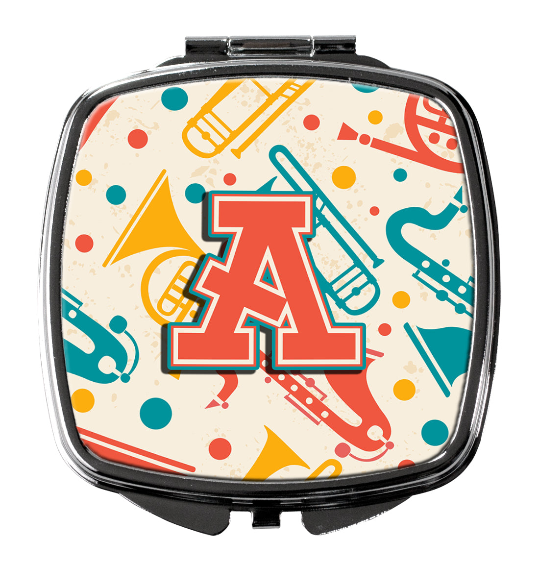 Caroline's Treasures Letter A Retro Teal Orange Musical Instruments Initial Compact Mirror – Stylish Purse Mirror with Artistic Covers CJ2001-ASCM