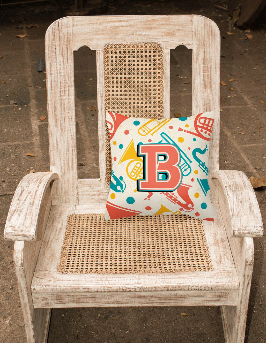 Letter B Retro Teal Orange Musical Instruments Initial Canvas Fabric Decorative Pillow CJ2001-BPW1414 by Caroline's Treasures