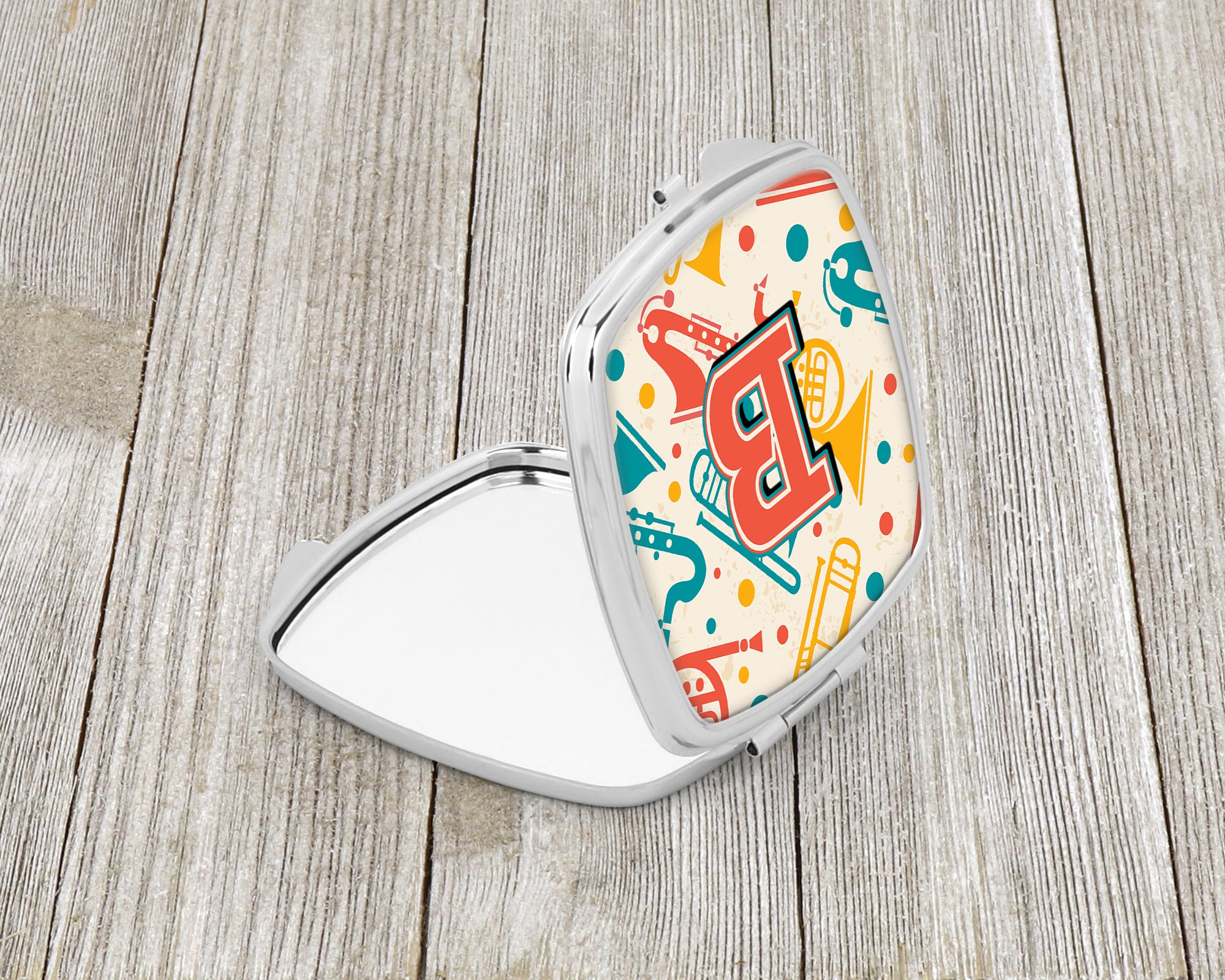 Letter B Retro Teal Orange Musical Instruments Initial Compact Mirror CJ2001-BSCM  the-store.com.