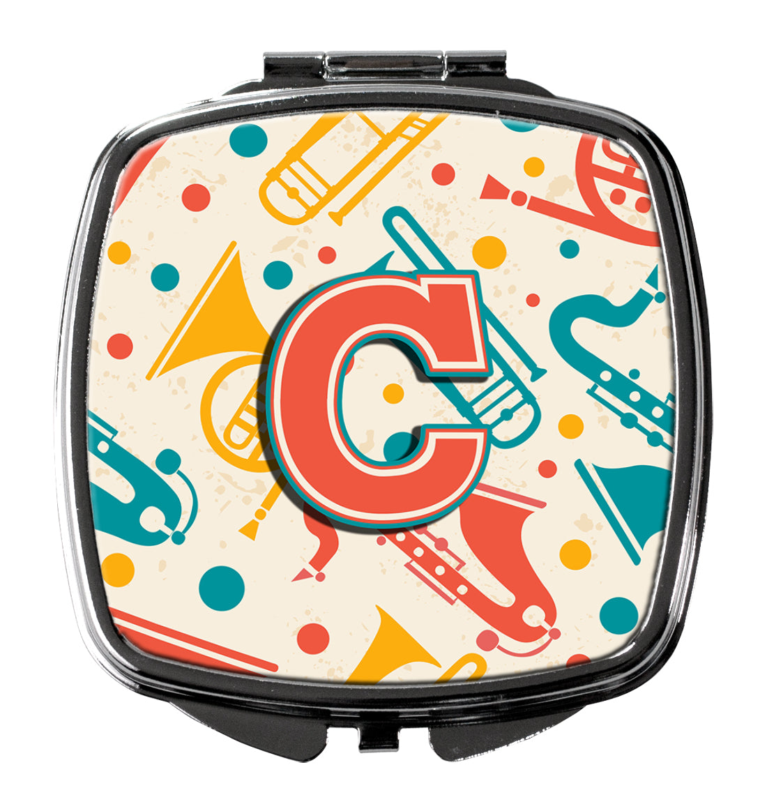 Caroline's Treasures Letter C Retro Teal Orange Musical Instruments Initial Compact Mirror – Stylish Purse Mirror with Artistic Covers CJ2001-CSCM