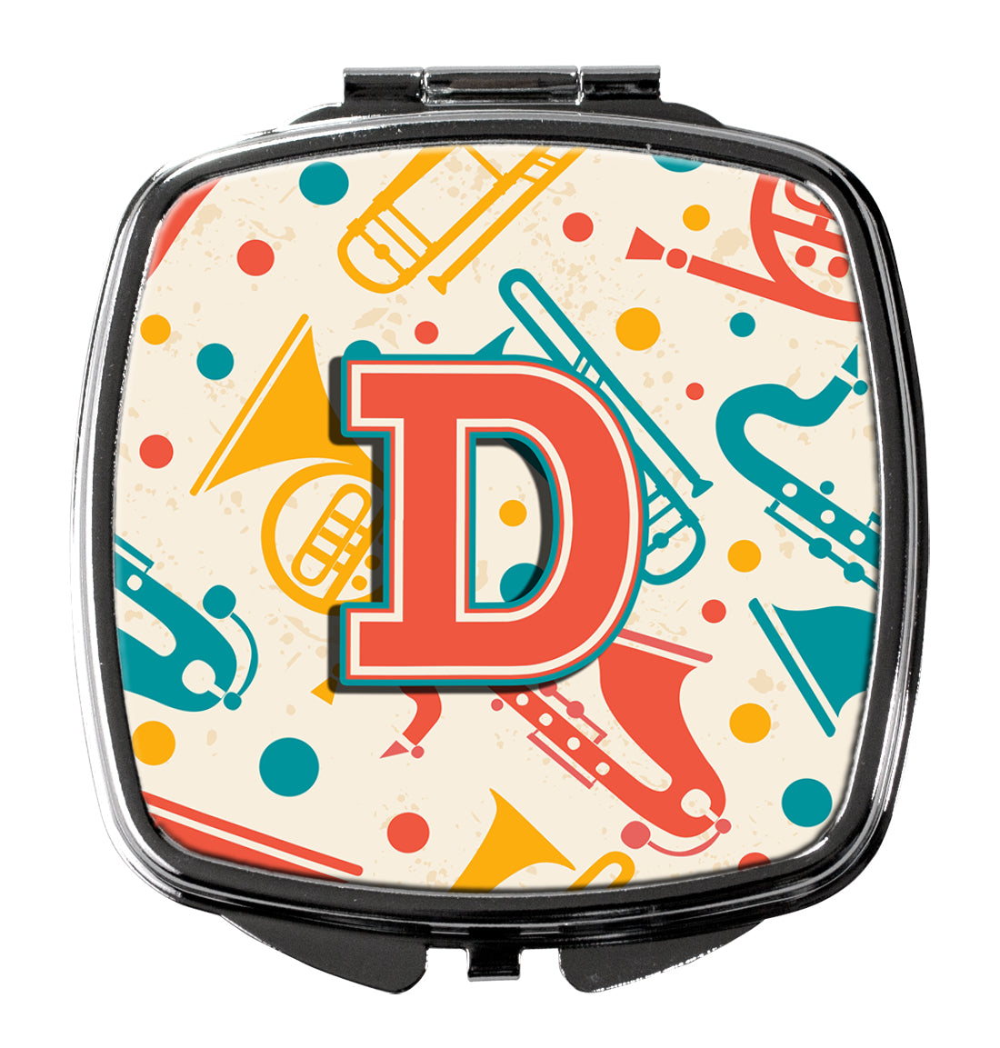 Letter D Retro Teal Orange Musical Instruments Initial Compact Mirror CJ2001-DSCM