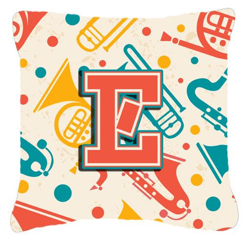 Letter E Retro Teal Orange Musical Instruments Initial Canvas Fabric Decorative Pillow by Caroline&#39;s Treasures