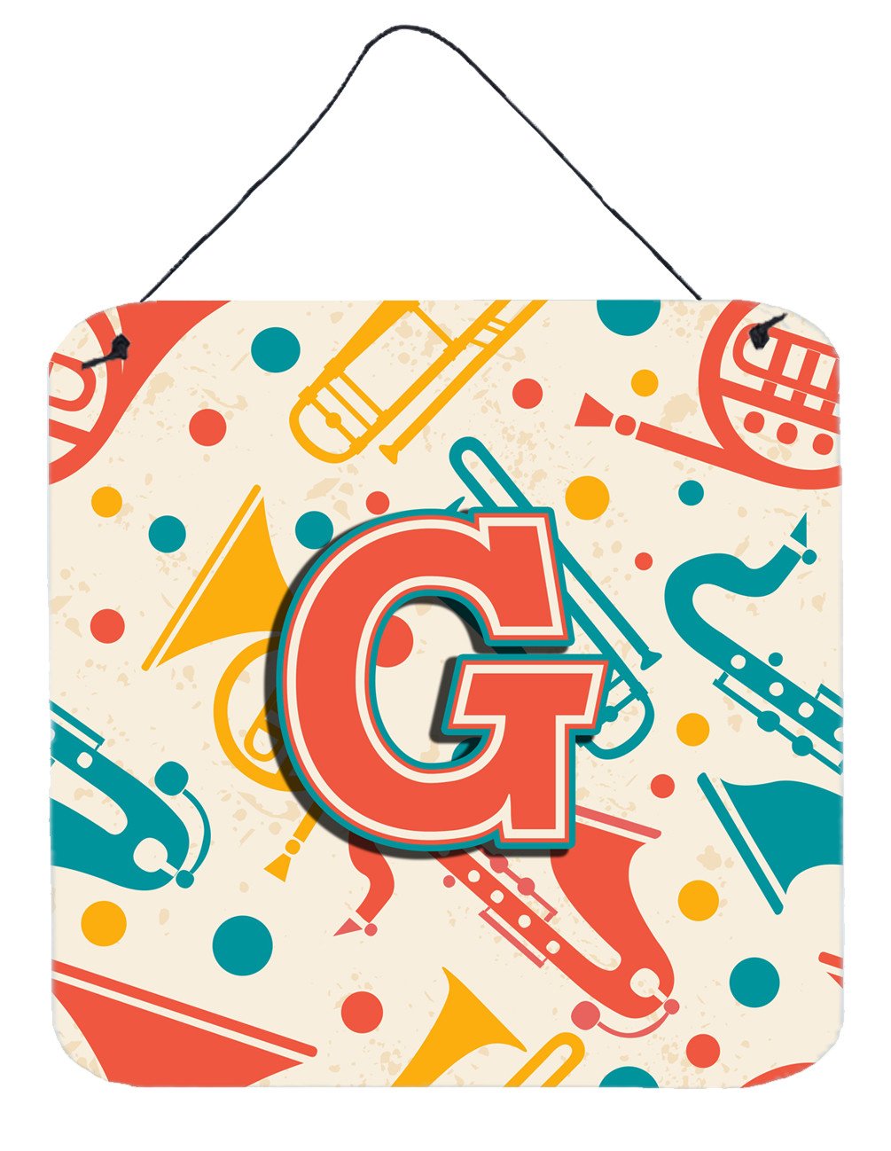 Letter G Retro Teal Orange Musical Instruments Initial Wall or Door Hanging Prints CJ2001-GDS66 by Caroline's Treasures