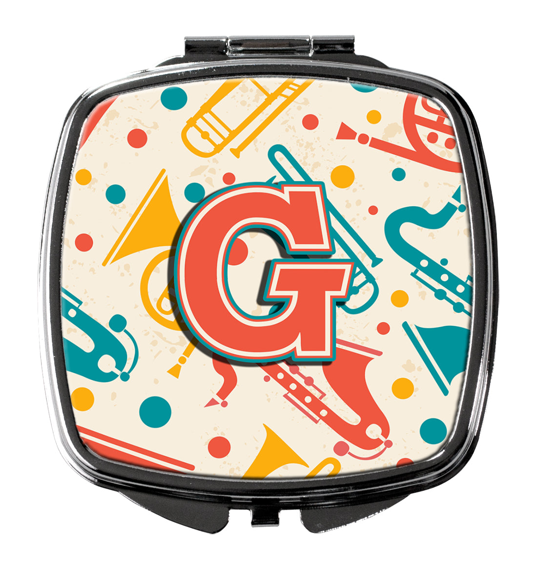 Letter G Retro Teal Orange Musical Instruments Initial Compact Mirror CJ2001-GSCM  the-store.com.