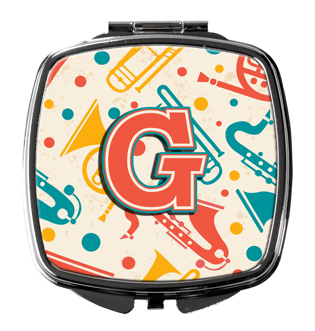 Caroline's Treasures Letter G Retro Teal Orange Musical Instruments Initial Compact Mirror – Stylish Purse Mirror with Artistic Covers CJ2001-GSCM
