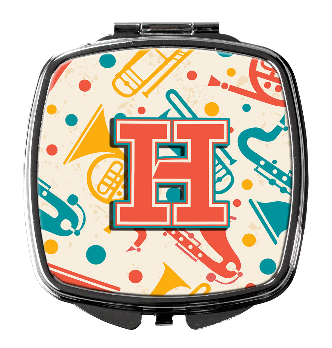 Caroline's Treasures Letter H Retro Teal Orange Musical Instruments Initial Compact Mirror – Stylish Purse Mirror with Artistic Covers CJ2001-HSCM