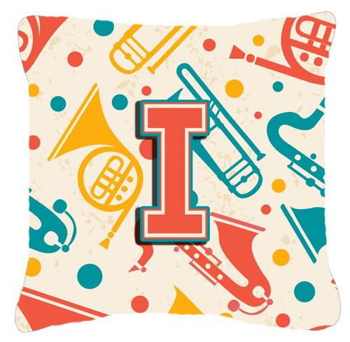 Letter I Retro Teal Orange Musical Instruments Initial Canvas Fabric Decorative Pillow by Caroline's Treasures