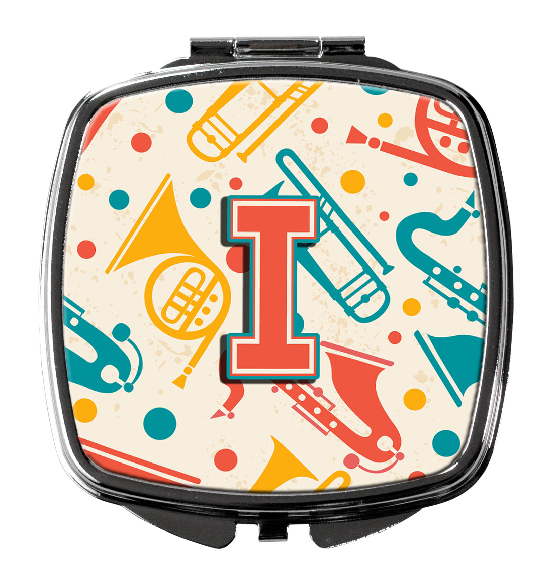 Letter I Retro Teal Orange Musical Instruments Initial Compact Mirror CJ2001-ISCM