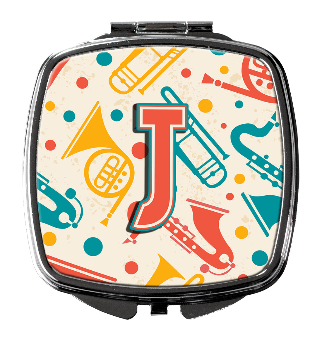 Letter J Retro Teal Orange Musical Instruments Initial Compact Mirror CJ2001-JSCM