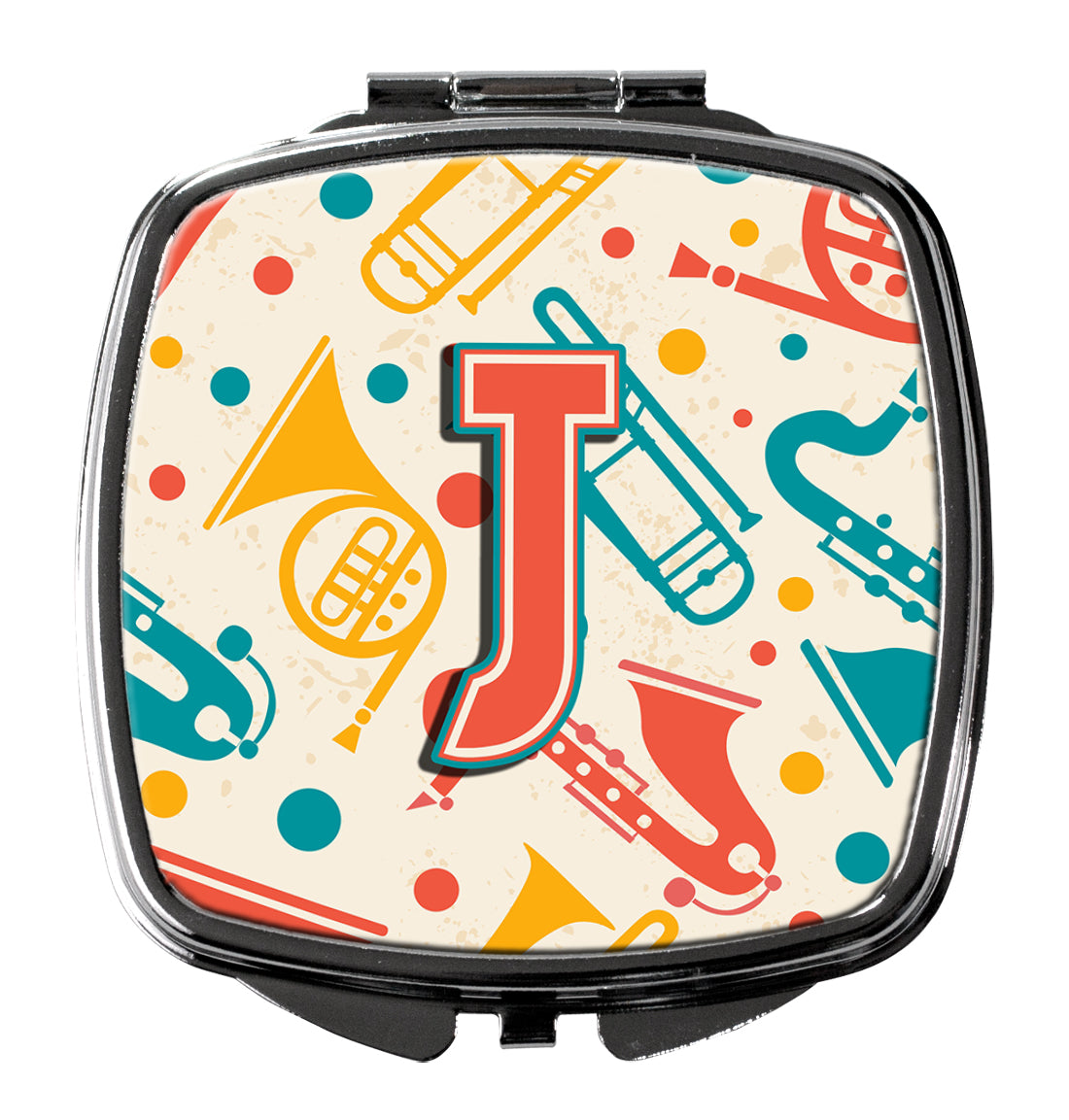 Caroline's Treasures Letter J Retro Teal Orange Musical Instruments Initial Compact Mirror – Stylish Purse Mirror with Artistic Covers CJ2001-JSCM