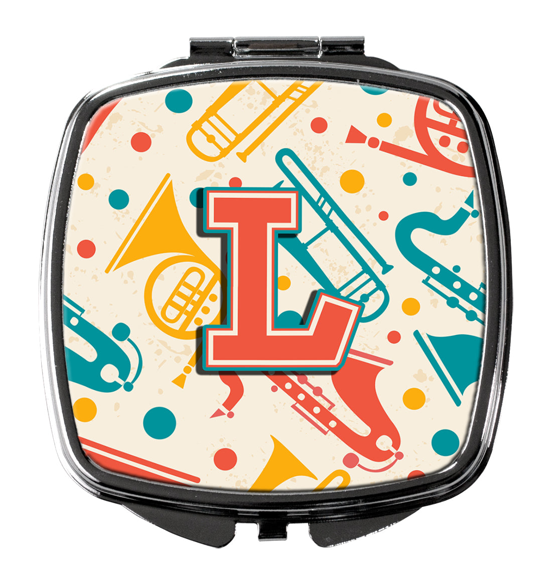 Caroline's Treasures Letter L Retro Teal Orange Musical Instruments Initial Compact Mirror – Stylish Purse Mirror with Artistic Covers CJ2001-LSCM