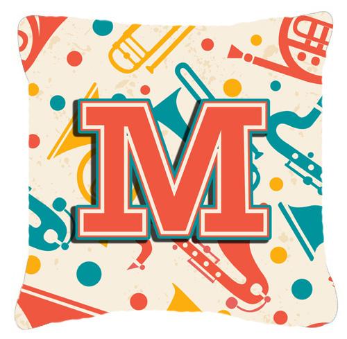 Letter M Retro Teal Orange Musical Instruments Initial Canvas Fabric Decorative Pillow by Caroline's Treasures