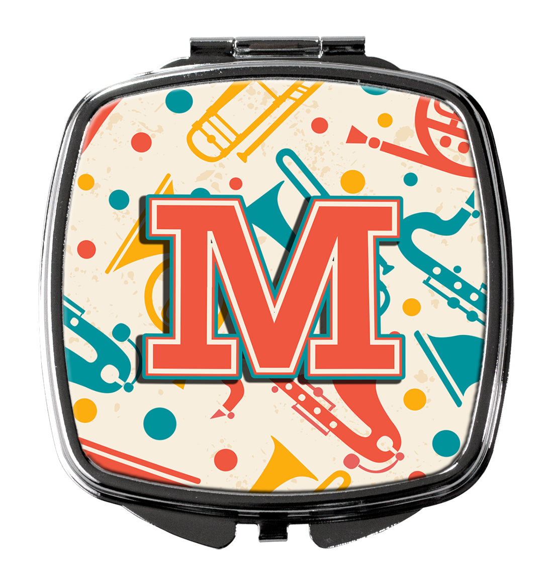 Letter M Retro Teal Orange Musical Instruments Initial Compact Mirror CJ2001-MSCM  the-store.com.