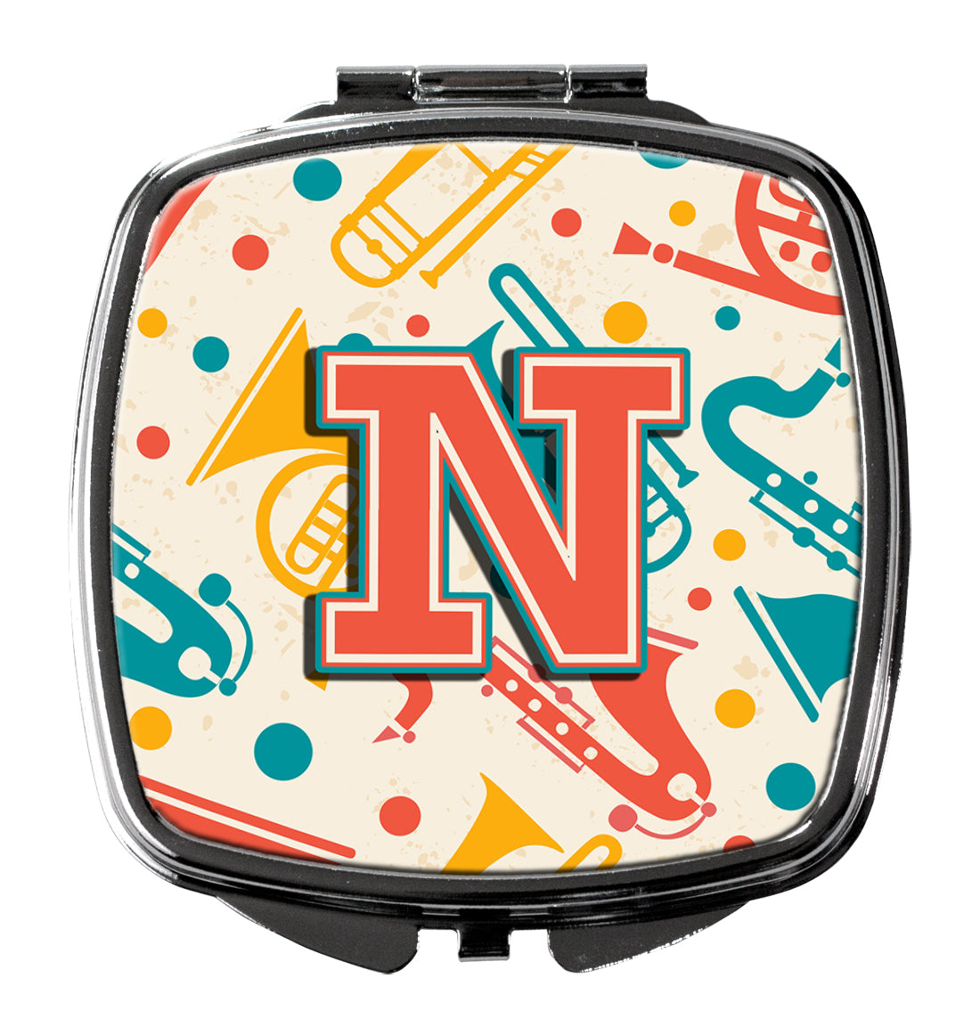 Caroline's Treasures Letter N Retro Teal Orange Musical Instruments Initial Compact Mirror – Stylish Purse Mirror with Artistic Covers CJ2001-NSCM