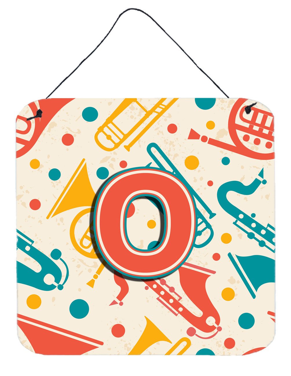 Letter O Retro Teal Orange Musical Instruments Initial Wall or Door Hanging Prints CJ2001-ODS66 by Caroline's Treasures