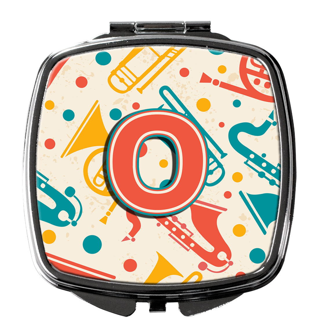 Letter O Retro Teal Orange Musical Instruments Initial Compact Mirror CJ2001-OSCM